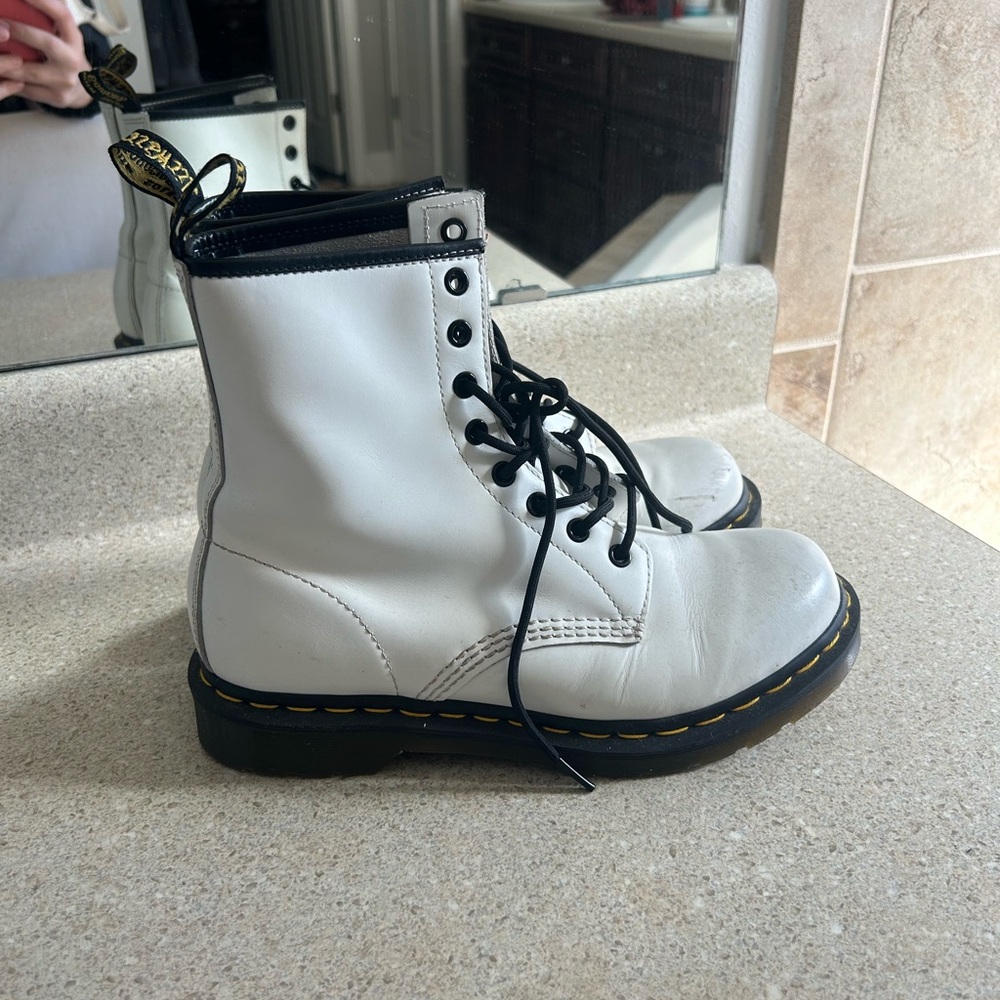 Doc Martens White Leather Lace-Up Boots